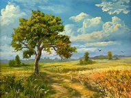 Картина в раме 30х40 Дерево в поле 1822096