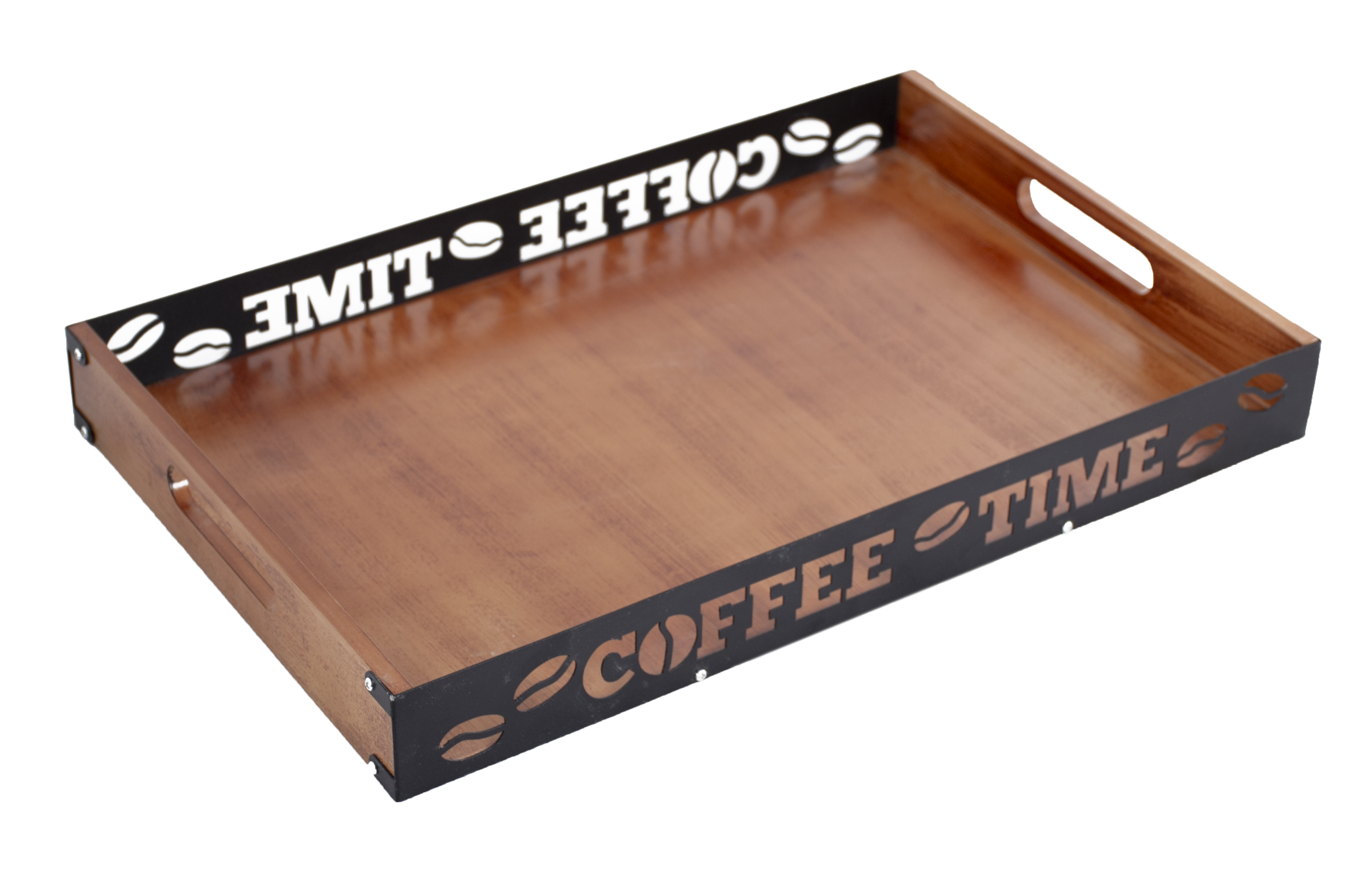 Поднос "Coffee time" 45x29x5 см, американский орех/черный, мдф/металл, KD-027-134