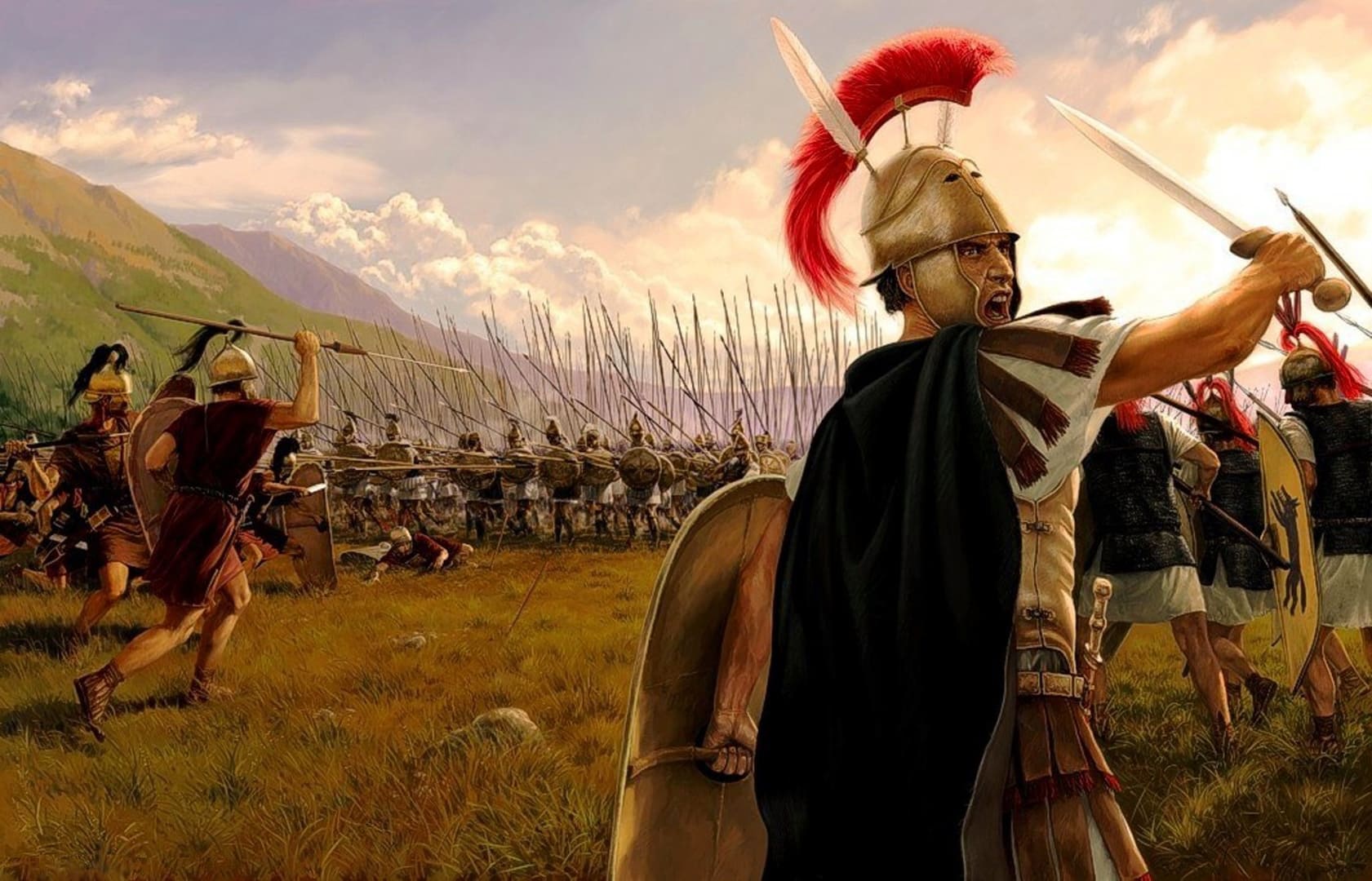 Раздаются возгласы. Римский Легион против македонской фаланги. Фаланга против Римского легиона. Римские Легионы Пунические войны. Македонцы против греков.