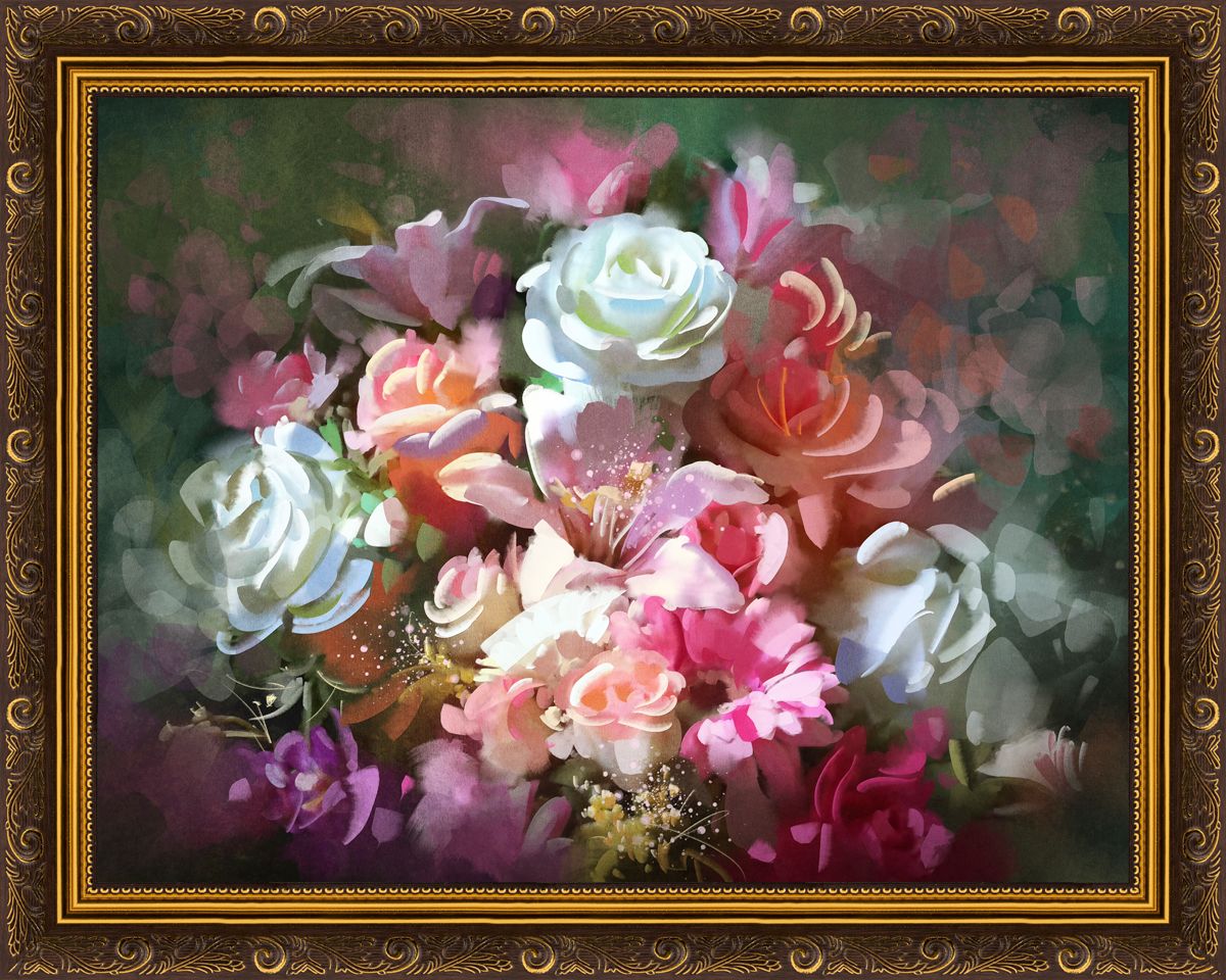 Картина в багете 50x40 см "Белые и розовые цветы" BE-103-415