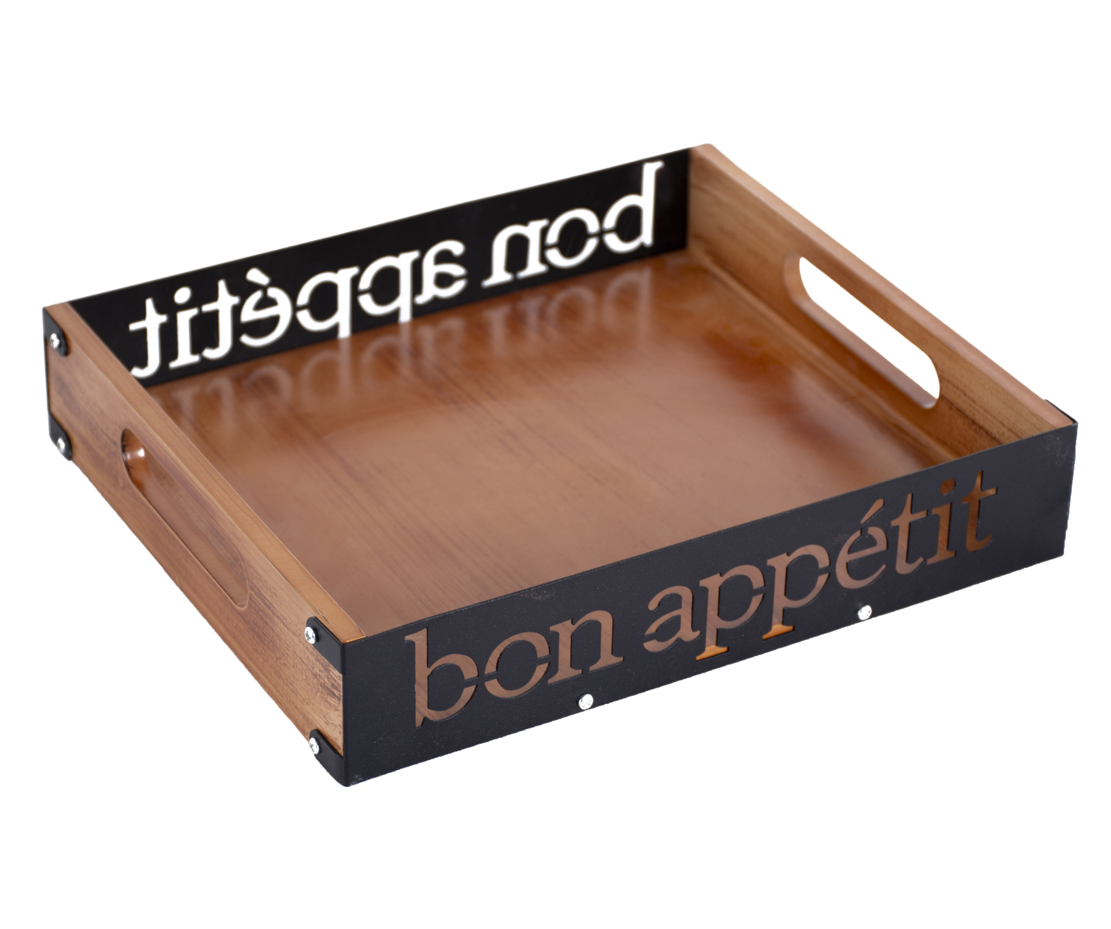 Поднос "Bon appetit" 27x20x5 см, американский орех/черный, мдф/металл, KD-027-131