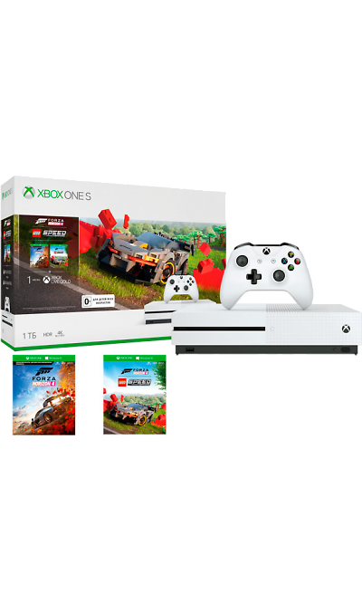 Игровая приставка Xbox One S (белая) + Forza Horizon 4 + LEGO
