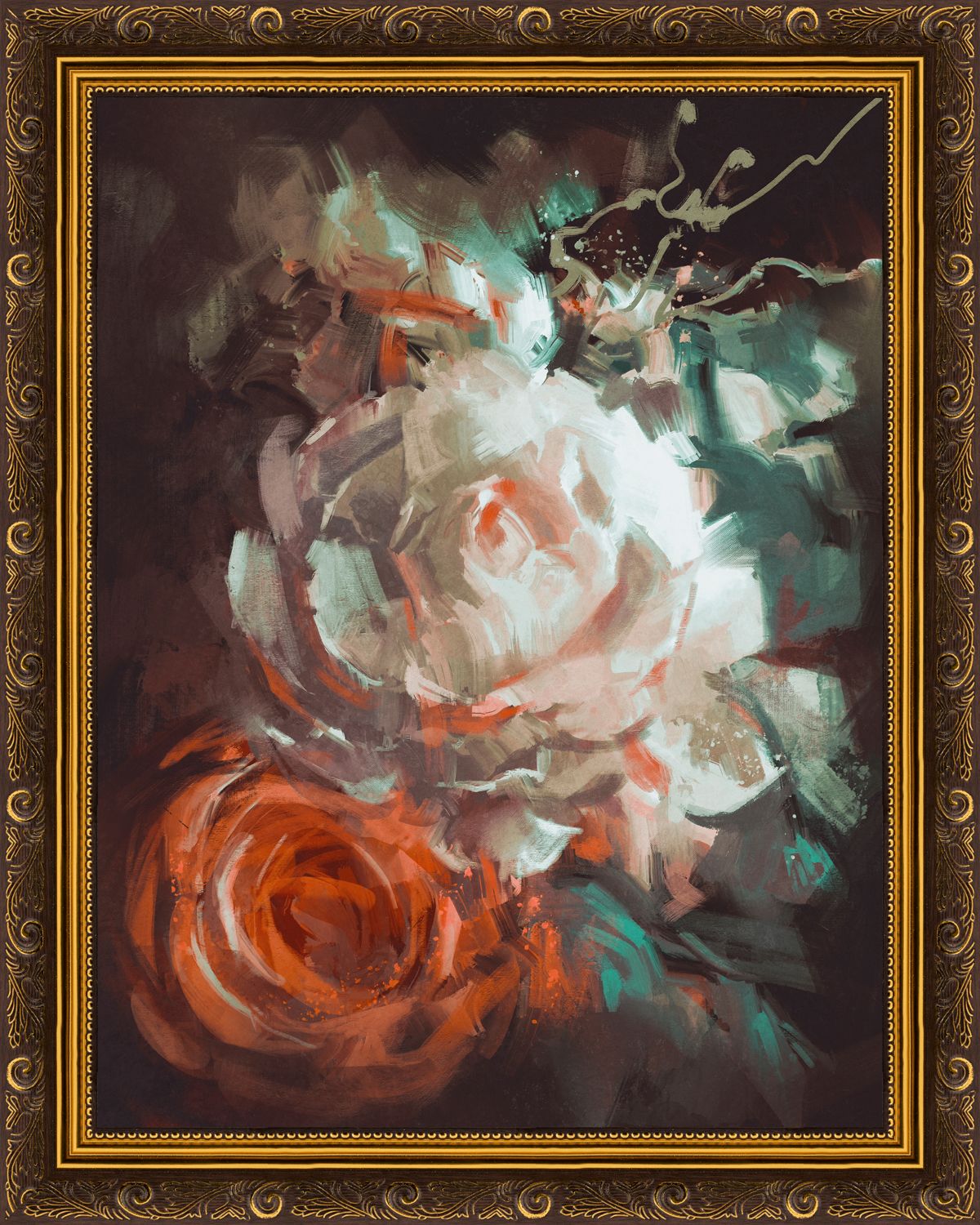 Картина в багете 40x50 см "Белая и красная розы" BE-103-416