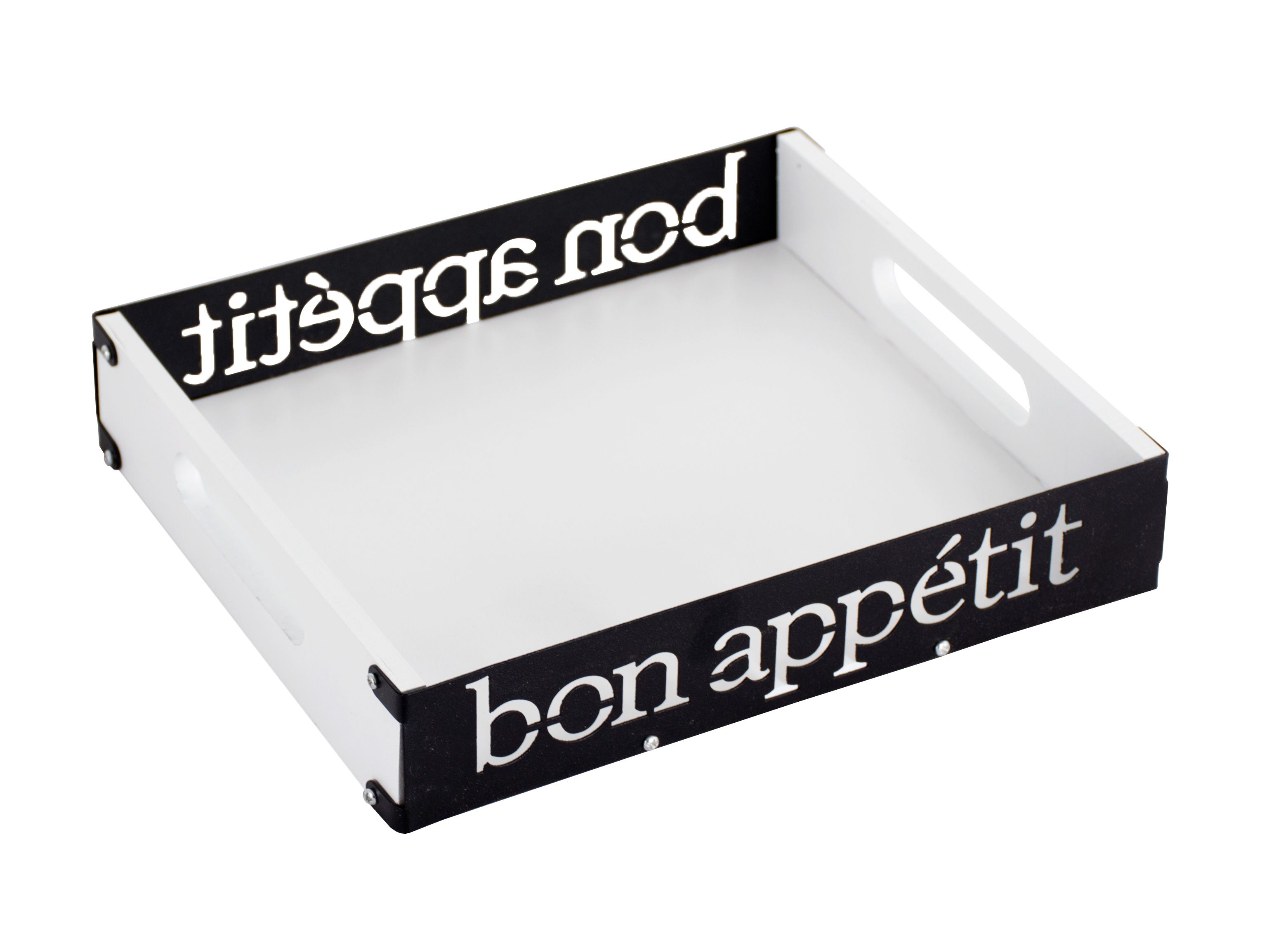 Поднос "Bon appetit" 27x20x5 см, белый/черный, мдф/металл, KD-027-130