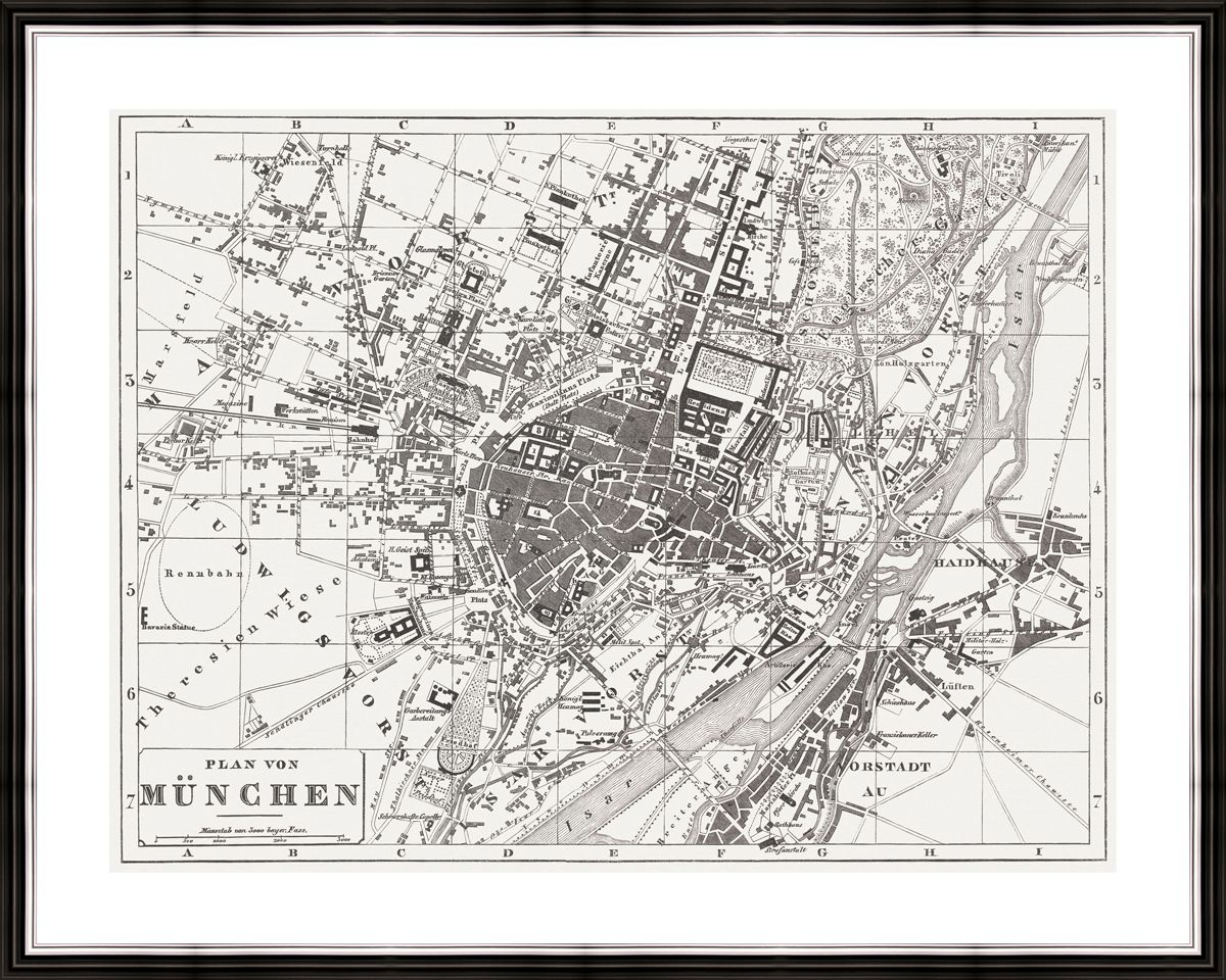 Картина в багете 50x40 см "Карта Мюнхена" BE-103-272