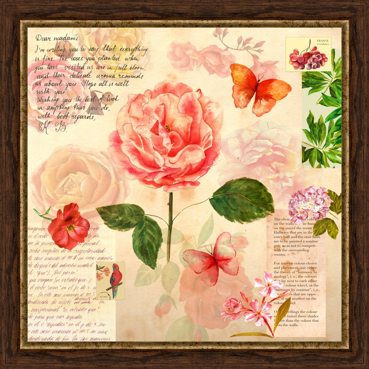 Картина в багете 40x40 см "Письмо с розой" BE-103-363