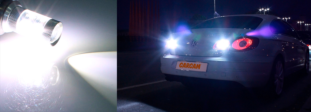 Автомобильная светодиодная габаритная лампа CARCAM W21W-7440-80W белый свет