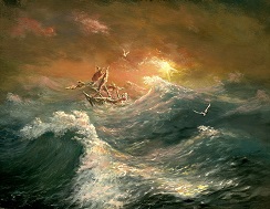 Картина в раме 40х50 Лодка шторм